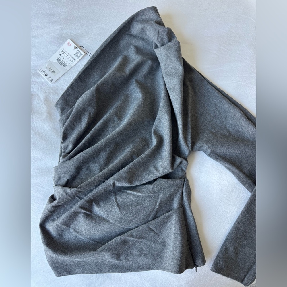 Zara Gray Ruched One-Shoulder Top XS - Picture 3 of 4